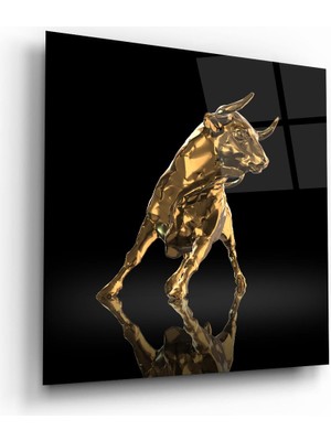 Glass Art Altın Boğa Kare Cam Tablo