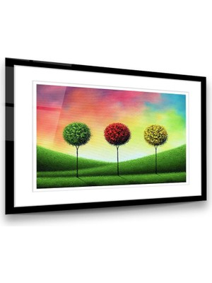 Glass Art Renkli Ağaç Toplar Yatay Cam Tablo