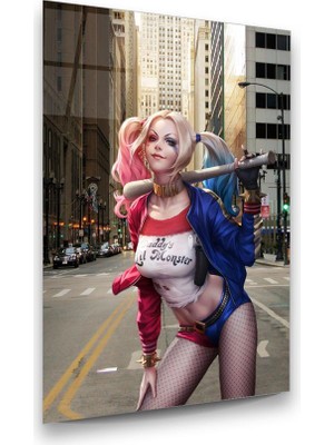Glass Art Harley Quinn Dikey Cam Tablo