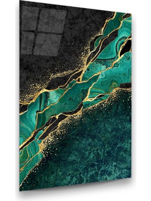 Glass Art Yeşil Mermer Desen Dikey Cam Tablo