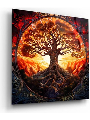 Glass Art Hayat Ağacı 8 Kare Cam Tablo