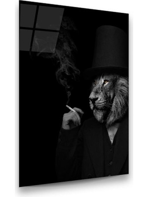 Glass Art Aslan Adam Dikey Cam Tablo