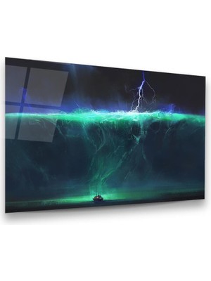 Glass Art Okyanus Gemi ve Gökyüzü Manipülasyon Yatay Cam Tablo