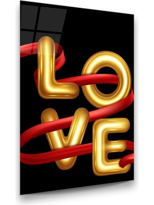 Glass Art Love Yazısı Dikey Cam Tablo