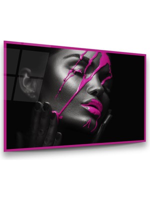 Glass Art Pembe Tema ve Kadın Yatay Cam Tablo