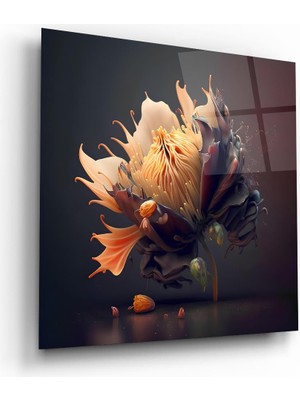 Glass Art Çiçek Illustrator Kare Cam Tablo