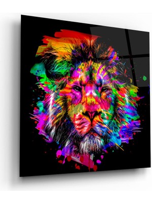 Glass Art Renkli Aslan Kare Cam Tablo