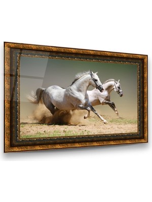 Glass Art Koşan Atlar Yatay Cam Tablo