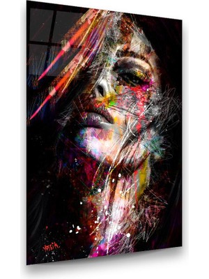 Glass Art Gizemli Kadın Dikey Cam Tablo