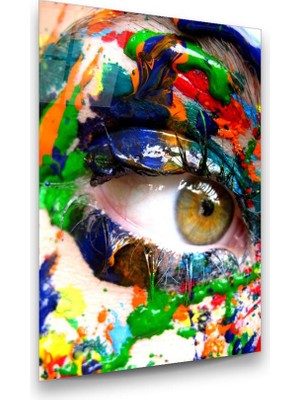 Glass Art Göz ve Renkli Boyalar Dikey Cam Tablo