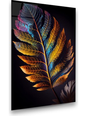 Glass Art Renkli Yaprak Manipülasyon Dikey Cam Tablo