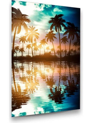 Glass Art Tropikal Manzara Dikey Cam Tablo