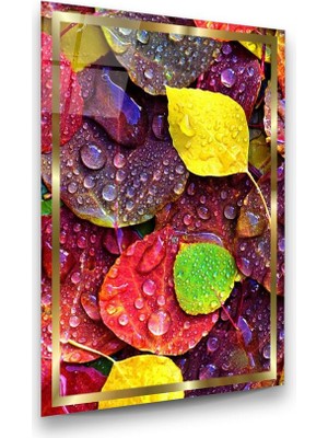Glass Art Renkli Yapraklar Dikey Cam Tablo