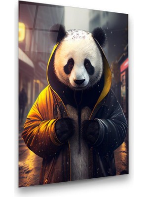 Glass Art Panda Dikey Cam Tablo