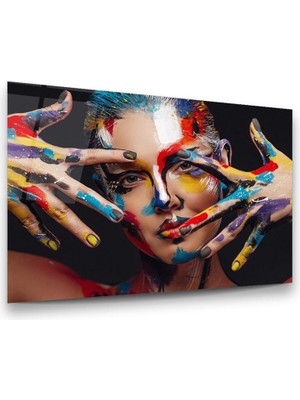 Glass Art Renkli Boyalı Kadın Yatay Cam Tablo