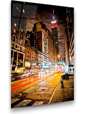 Glass Art New York Empire State Building Dikey Cam Tablo