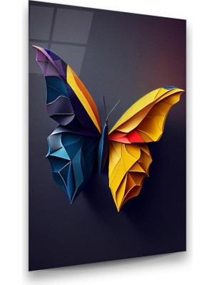Glass Art Renkli Kelebek Dikey Cam Tablo