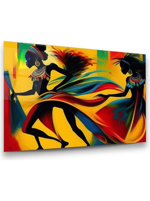 Glass Art Soyut Renkli Afrika Kadınları Yatay Cam Tablo