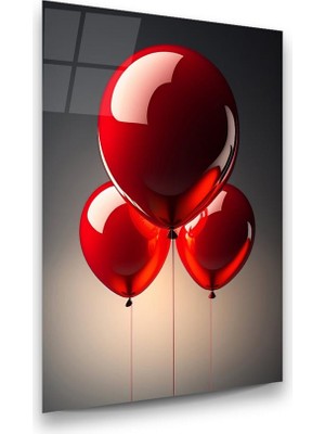 Glass Art Kırmızı Balonlar Dikey Cam Tablo