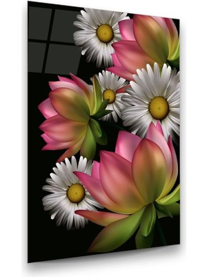 Glass Art Renkli Çiçekler Dikey Cam Tablo