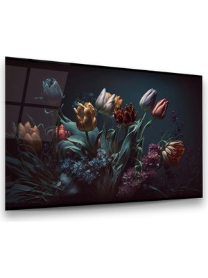 Glass Art Solgun Çiçekler Manipülasyon Yatay Cam Tablo