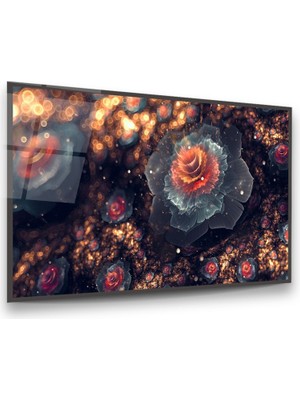 Glass Art Soyut Çiçekler Yatay Cam Tablo