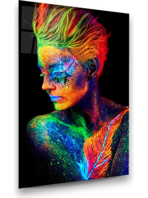 Glass Art Neon Kadın Dikey Cam Tablo