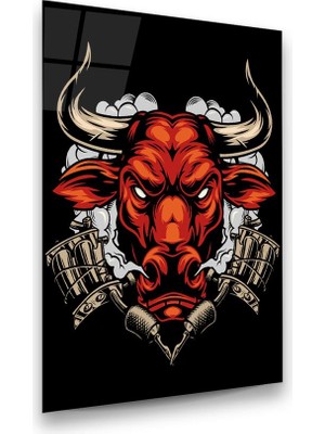 Glass Art Sinirli Boğa Vektör Dikey Cam Tablo