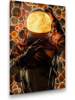 Glass Art Astronot Dikey Cam Tablo