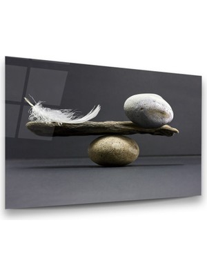 Glass Art Taş ve Tüy Dengesi Yatay Cam Tablo