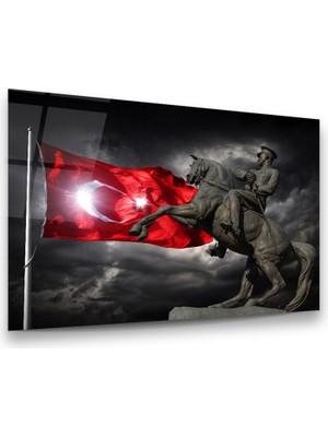 Glass Art Türk Bayrağı ve Atatürk Yatay Cam Tablo