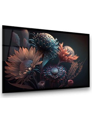 Glass Art Çiçek Buketi Manipülasyon Yatay Cam Tablo