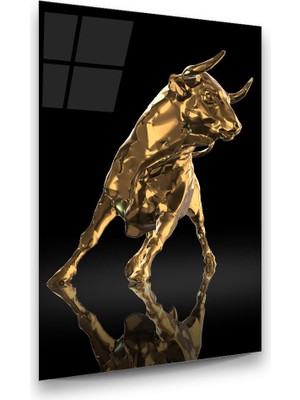 Glass Art Altın Boğa Dikey Cam Tablo