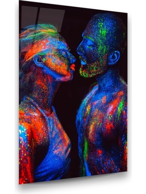Glass Art Neon Kadın ve Adam Dikey Cam Tablo