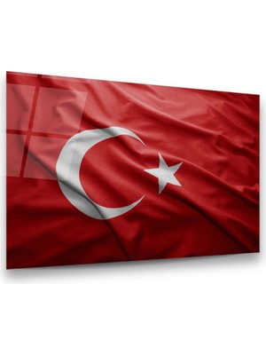 Glass Art Türk Bayrağı Yatay Cam Tablo