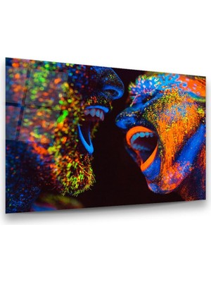 Glass Art Neon Kadın ve Erkek Yatay Cam Tablo