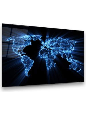 Glass Art Dünya Haritası Yatay Cam Tablo
