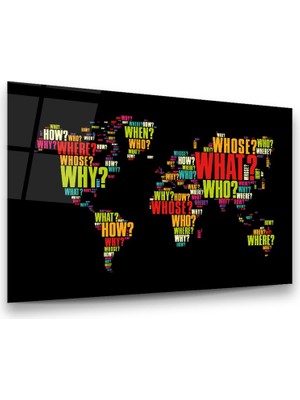 Glass Art Renkli Dünya Haritası Yatay Cam Tablo