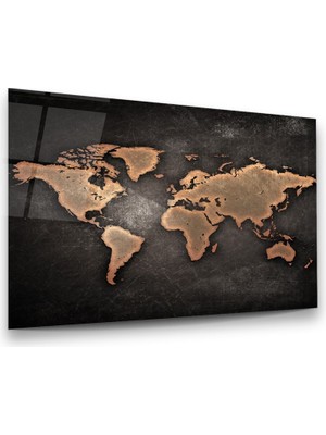 Glass Art Dünya Haritası Yatay Cam Tablo