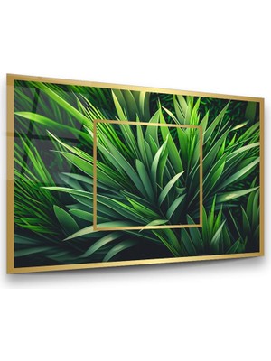 Glass Art Uzun Yeşil Yapraklar Manipülasyon Yatay Cam Tablo