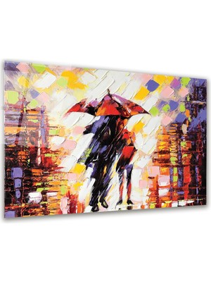 Glass Art Yağmurda Sevgililer Yatay Cam Tablo