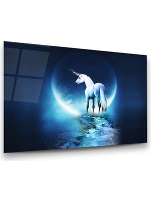 Glass Art Tek Boynuzlu At Unicorn Yatay Cam Tablo