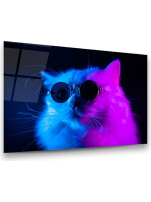 Glass Art Renkli Kedi Yatay Cam Tablo