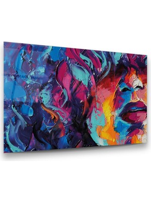Glass Art Soyut Kadın Yağlı Boya Çalışma Yatay Cam Tablo