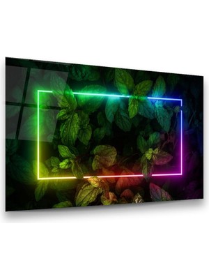 Glass Art Yeşil Yapraklar Manipülasyon Yatay Cam Tablo