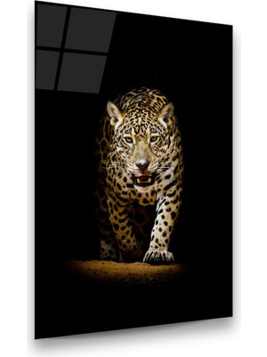 Glass Art Leopar Dikey Cam Tablo