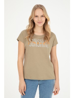 U.S. Polo Assn. Kadın Haki Bisiklet Yaka Tişört 50282894-VR027