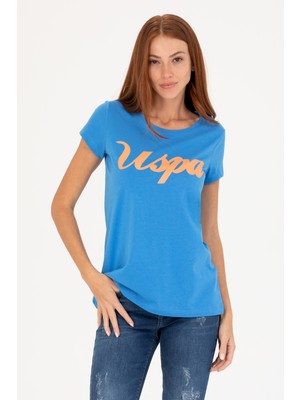 U.S. Polo Assn. Kadın Saks Bisiklet Yaka Tişört 50265676-VR045