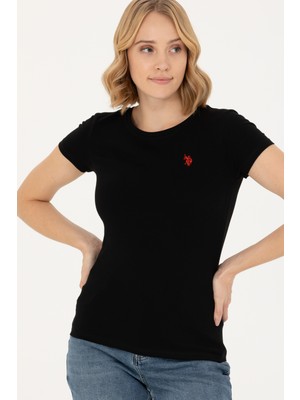 U.S. Polo Assn. 50262656-VR046 Kadın Siyah Basic T-Shirt