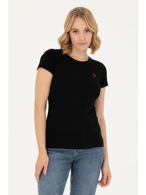 U.S. Polo Assn. 50262656-VR046 Kadın Siyah Basic T-Shirt